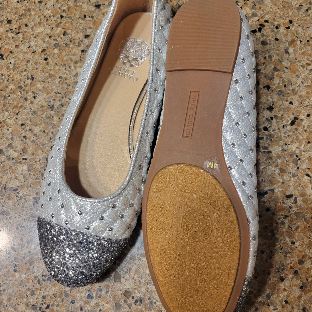 Vince Camuto Silver Quilted Flats with Glitter Toe